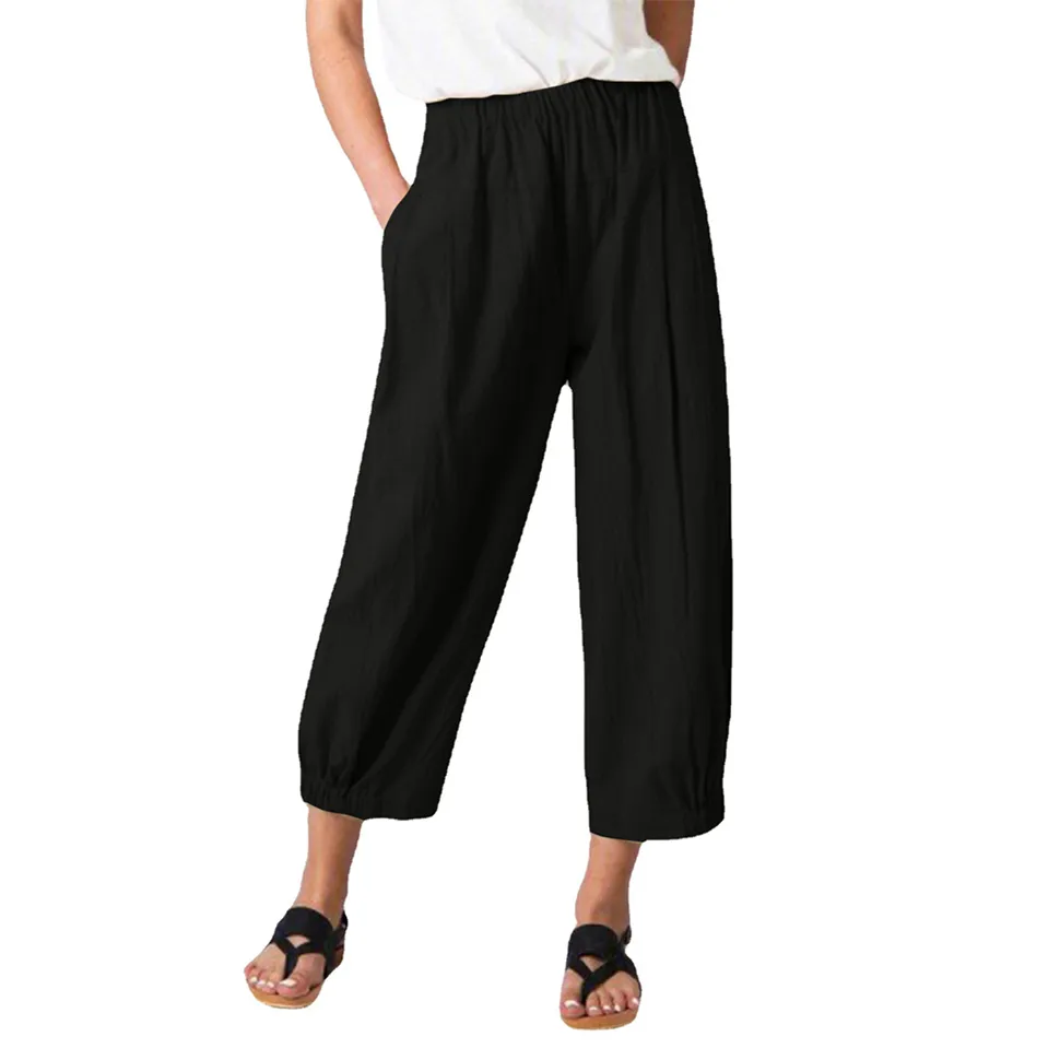 Femmes ample Harem pantalon décontracté taille haute lin large jambe Capris entraînement pantalons de survêtement grande taille Yoga pantalon S-4XL