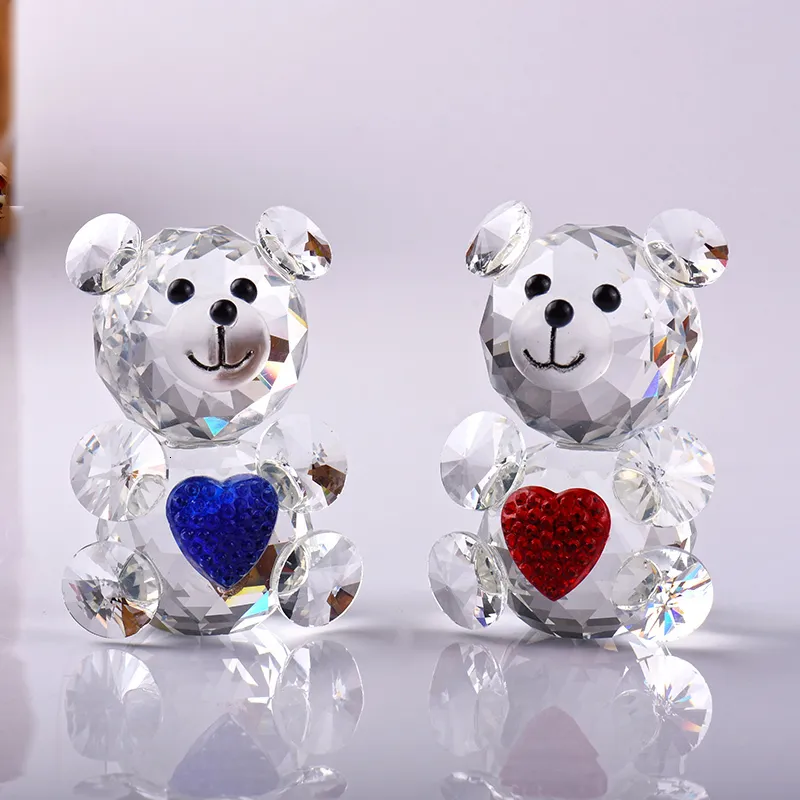 Decoratieve objecten Figurines Kristalbeer Kristallen Stand met hartvormige Decoratief glas Miniatuur Liefde Romantisch Geschenk Kleine Crafts Home Deco 230221