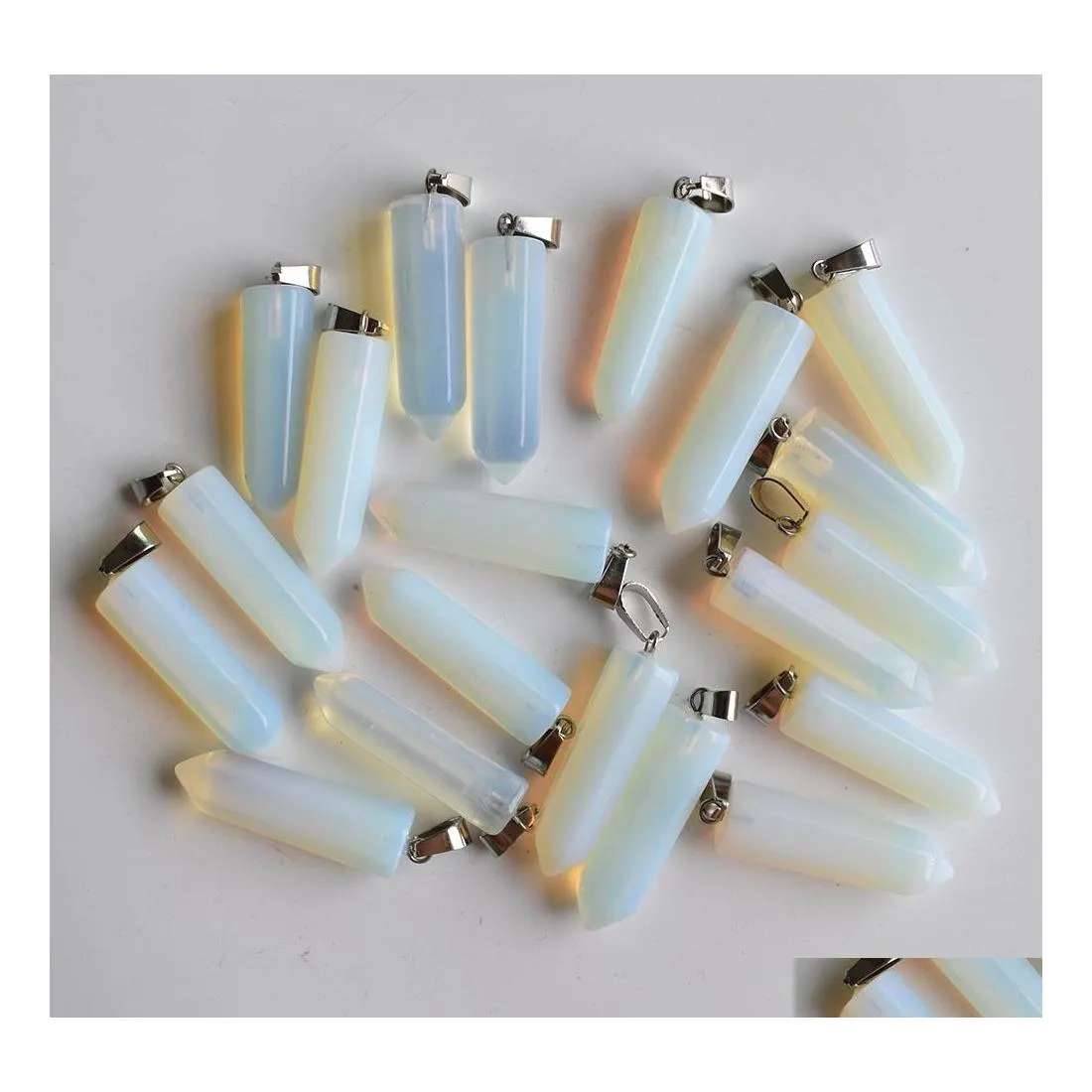 Charms Natural Stone Opal Pillar Pendants For Jewelry Necklace Marking Drop Delivery Findings Components Dhb07