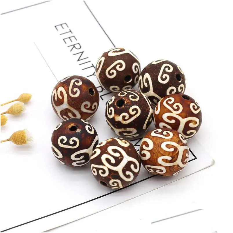 Charms Natural Stone Pendant Brown Round Dzi Bead Reiki Heal Agates For Sieraden Diy ketting Bracelet oorbel accessoires Maki Dh7om