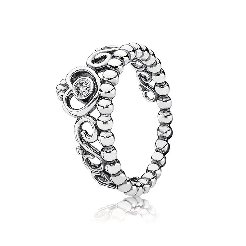 خاتم التاج الأميرة الفضية الحقيقية الفضية لـ Pandora CZ Diamond Designer مجوهرات الزفاف للنساء Rose Gold Engagement Rings مع مجموعة مربع أصلية