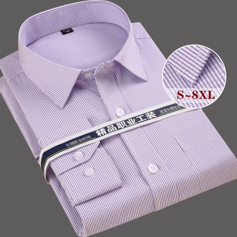 Men's Casual Shirts Plus Size S To 8XL Plaid Formal Dress Shirt Long Sleeve Cotton Slim Fit Designer Business Striped Male Social White 230221