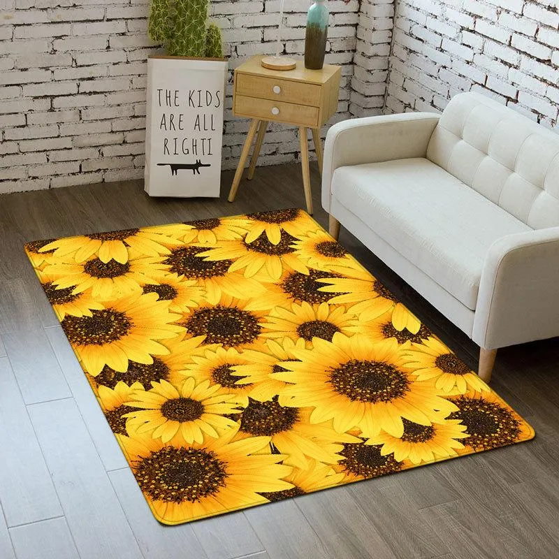 Tapis jaune tournesol motif doux anti-dérapant flanelle tapis anti-dérapant tapis de sol tapis salon chambre décor tapis pour