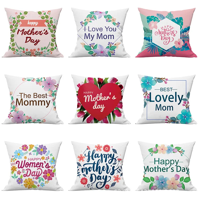 Happy Mother's Day Throw Pillow Cover 40x40cm - I Love Mom Cushion Case ...