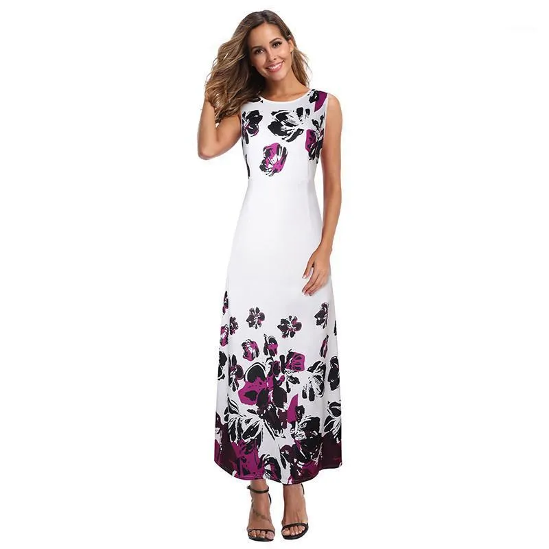 Vestidos casuais vestido de verão mulheres 2023 Moda da primavera Europa e América estampa sem mangas brancas maxi vestidos feminina jd1026