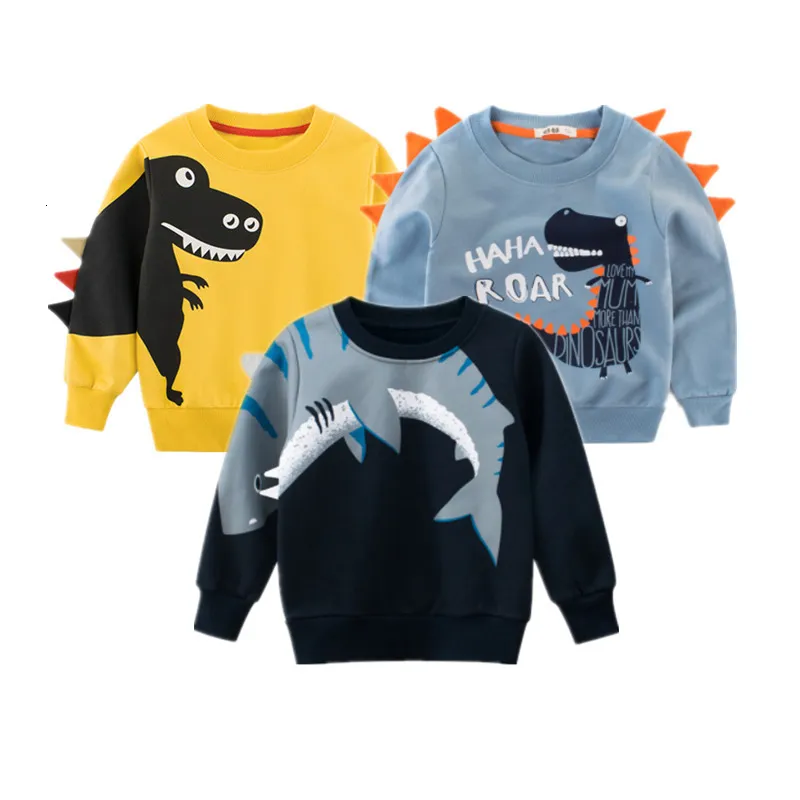 Moletons moletons da marca Spring Spring Roupas de desenho animado de desenho animado de desenho animado 2-8y Baby meninos Dinosaur Sweatshirt Roupas de mangas compridas Tops 230220