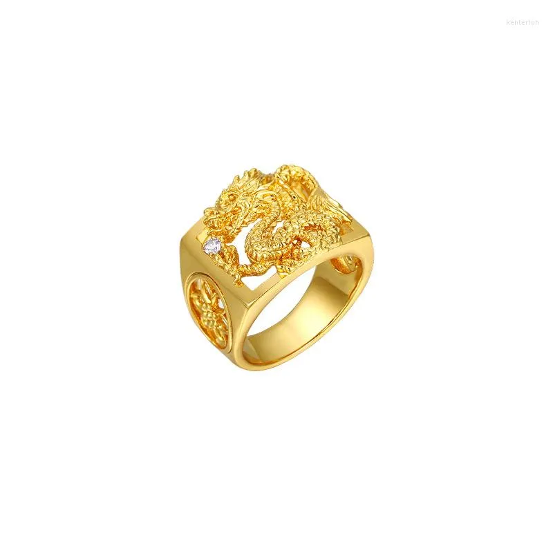 Cluster Rings Golden Dragon Ring Retro Fashion Style Plating Gold Men