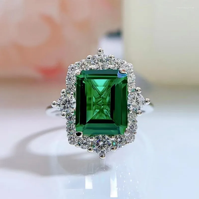 Anel de noivado de anéis de casamento 925 Retângulo de prata esterlina 8x10mm 6ct Moda de moda sintética Mulher Lady Jewelry