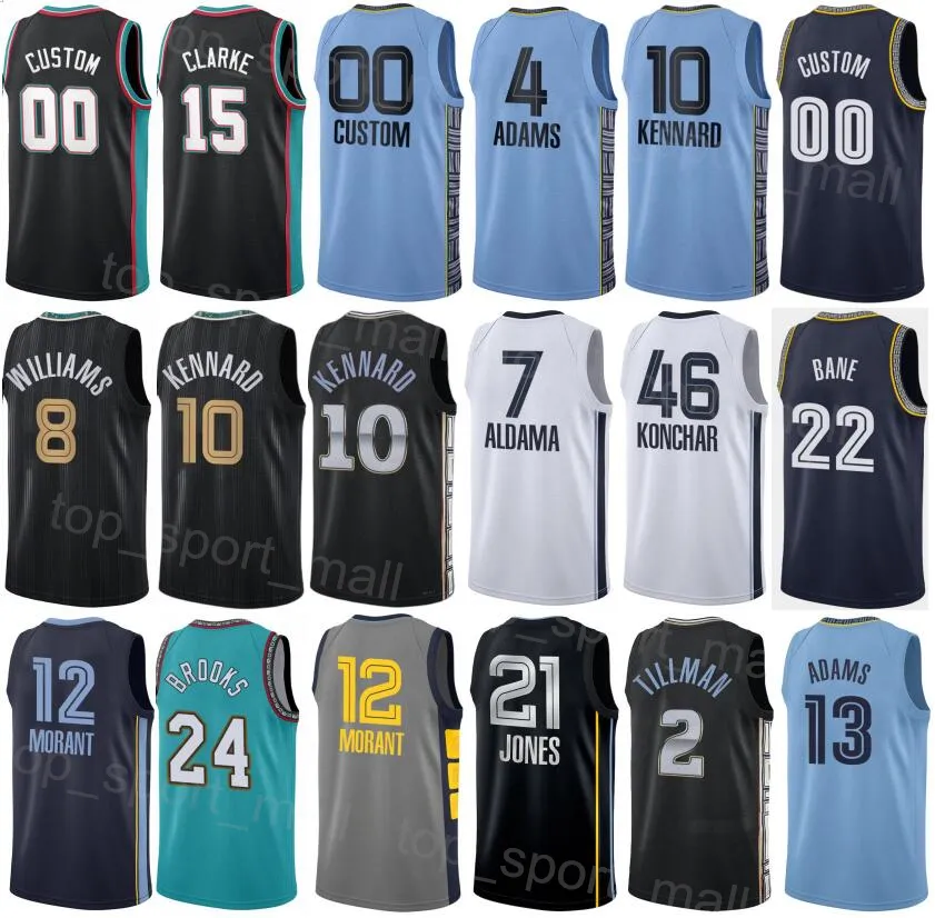 Maillot de basket-ball imprimé homme enfants Desmond Bane 22 Jaren Jackson Jr 13 Steven Adams 4 John Konchar 46 Luke Kennard 10 Ja Morant 12 Dillon Brooks 24 Numéro de nom personnalisé