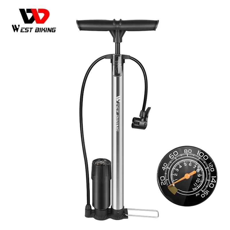 Bike Pumps WEST BIKING Bike Floor Pump 120/160PSI High Pressure Cycling Pump Air Inflator Schrader Presta Road MTB Bicycle Tire Pump 230221