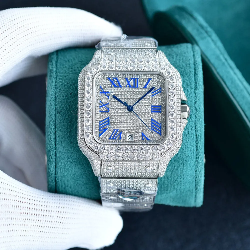 Full Diamond Mens Watch Automatic Mechanical 8215 Movement Watches 40mm With Diamond-studded Steel Bracelet Sapphire Business Wristwatch Montre de Luxe