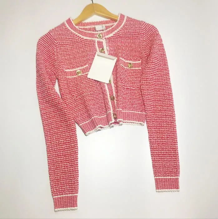 203 L 2023 Autumn Sweaters Women's Cardigan Green Pink Sweater Crew Neck L￥ng￤rm varum￤rke samma stil Kvinnor Xue