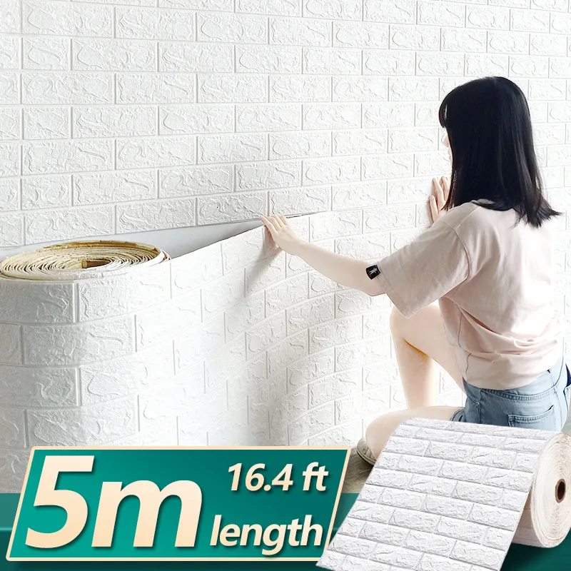 Adesivi murali 5m Lungo Home Decor Adesivo 3D Imitazione Camera da letto in mattoni Carta autoadesiva impermeabile fai-da-te Per soggiorno TV Sfondo 230221