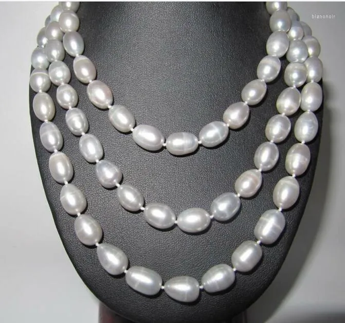 Chains Beautiful 69" 9-11 MM Natural White Pearl Necklace Yellow Clasp