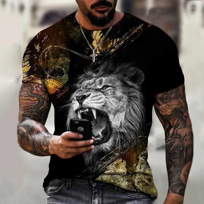 Herren-T-Shirts, lustige Persönlichkeit, helle Farben, stilvoll und vielseitig, Herren-T-Shirt, Top, schüchterner kleiner Löwe, bedruckter Stil, lässig, kurze Ärmel