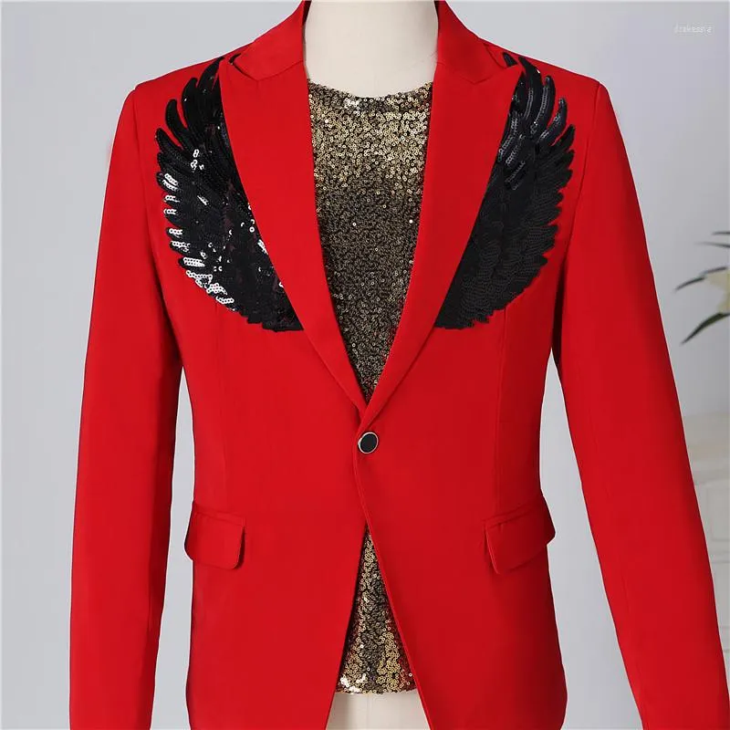 Herrenanzüge Koreanische Herrenflügel Pailletten Schwarz Rot Weiß Anzug Hochzeit Bühne Host Performance Studio Plus Size Blazer Mantel