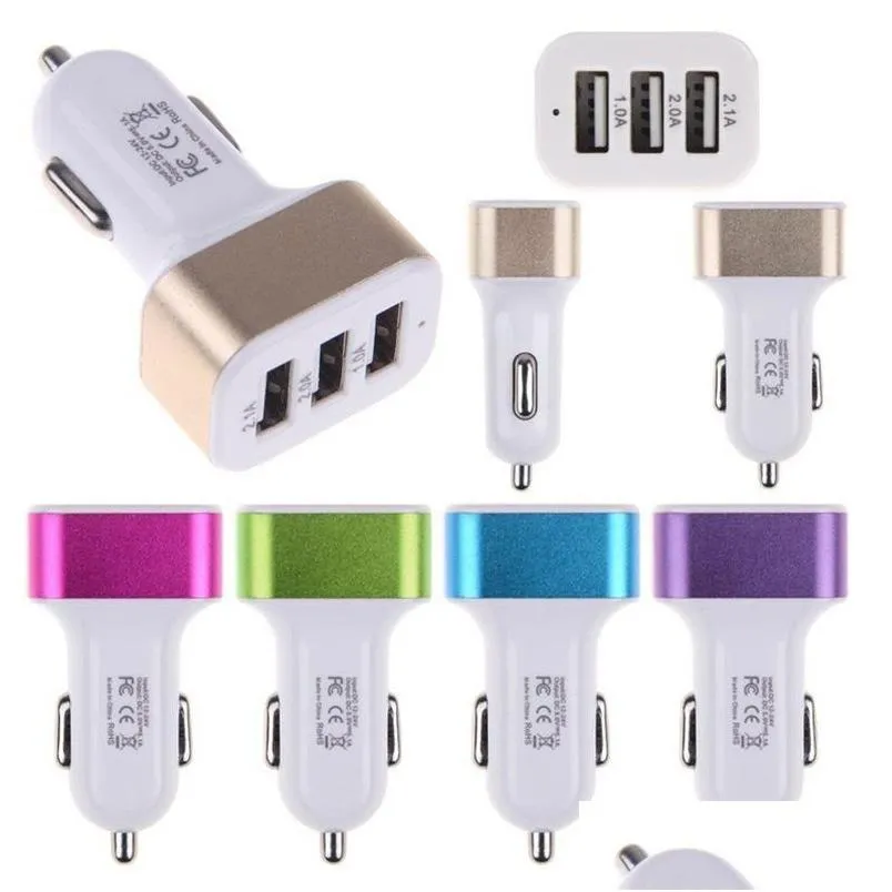 Chargeur de voiture pour téléphone Xiaomi Huawei 2.1A 1A Usb 3 ports Lcd 1224V Prise allume-cigare Baseus Quick Auto Fast Mobile Drop Delivery Automo Dhoya