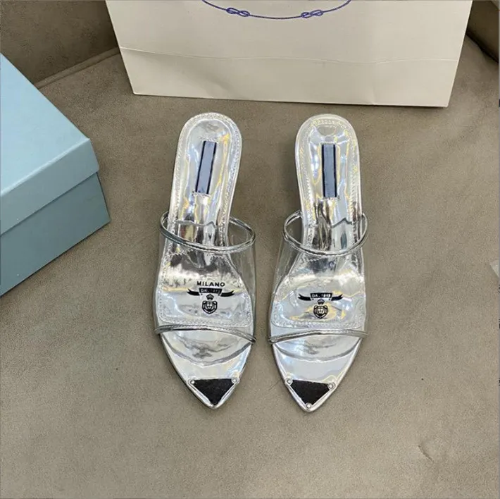 Transparent Slippers Women Slides New Designer PVC Slippers Classic Luxury Pointed 8cm High Heels Sexy Flat Heel Sandales Fashion Open Toe Flip Flops