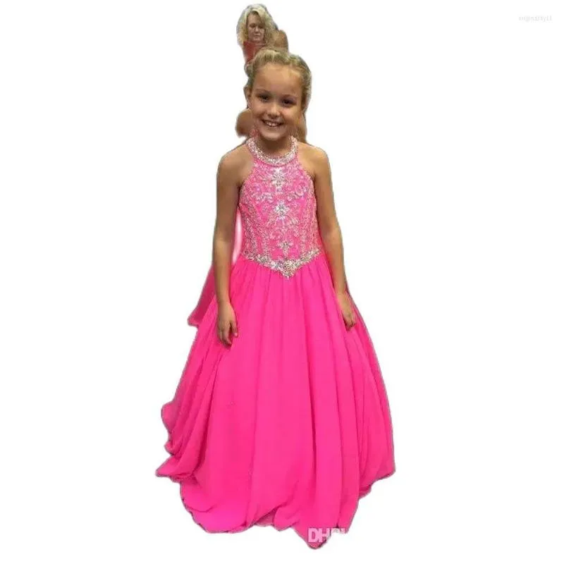 Flickklänningar Fuchsia Little Girls Pageant Pärled Crystals Kids Toddler Flower Prom Party Downs For Weddings Custom Made Made