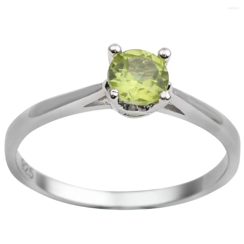 Pierścienie klastra kobiety zielony perydot pierścień srebrny 925 band 5,0 mm okrągły biżuteria z kamienia szlachetnego August Birthstone samotny R680GPN