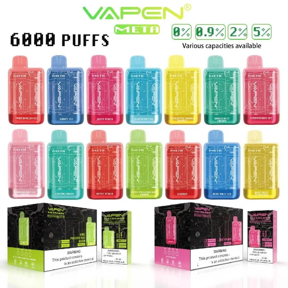 Novo 0% 2% 5% Vapen Meta 6000puffs 550mAh Bateria Malha Bobina E Cigarros Kits Tipo C Descartável Vape Pen e Cigarro Pré-cheio Vaporizador Barras Kits