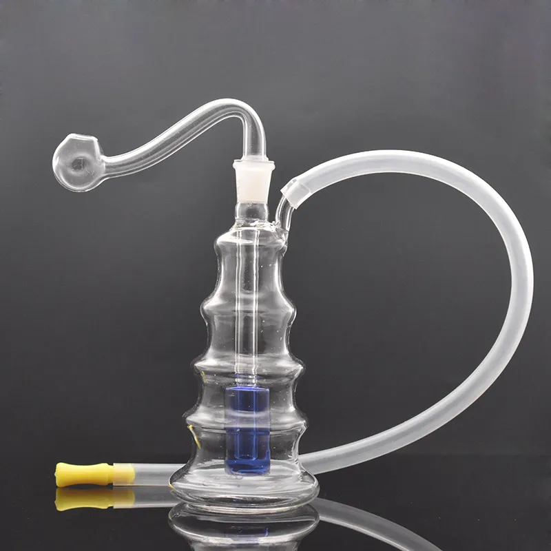 Portable Glass Oil Burner Bong 4 Floors Matrix Perc Clear Pyrex Thick Recycler Smoking Water Pipe Dab Rig Ash Catcher Bong with Male Glass Oil Burner Pipe and Hose 2pcs