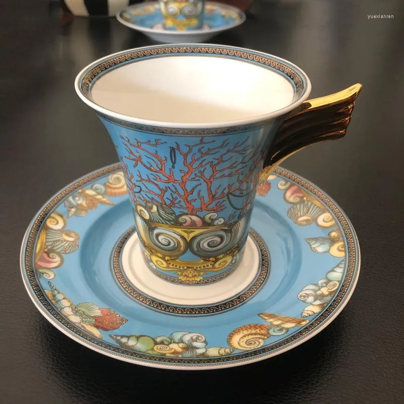 Xícaras de copo Conch osso copo de porcelana com pires marítima de porcelana mundial porcelana jarra açúcar panela europa decoração de casa de cozinha utensílios de luxo presentes de luxo