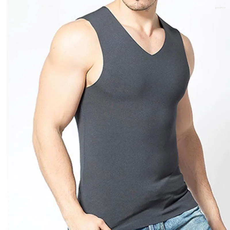 Men's Tank Tops Men Winter Thermal Underwear Body Sleeveless Vest Invisible Thermo Warmer Solid Color Thick Basic Top