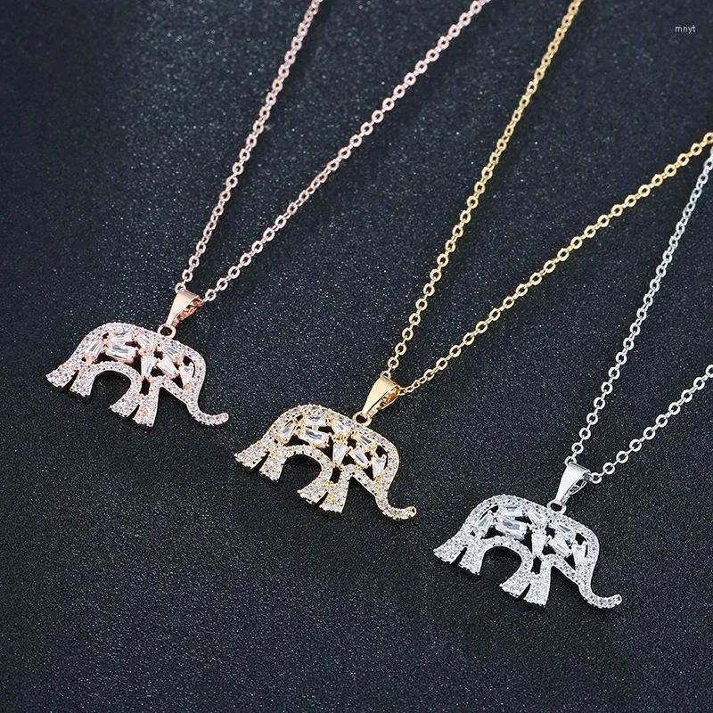 Colares pendentes charme e adorável colar de elefante zircão de três cores feminina moda simples jóias festival