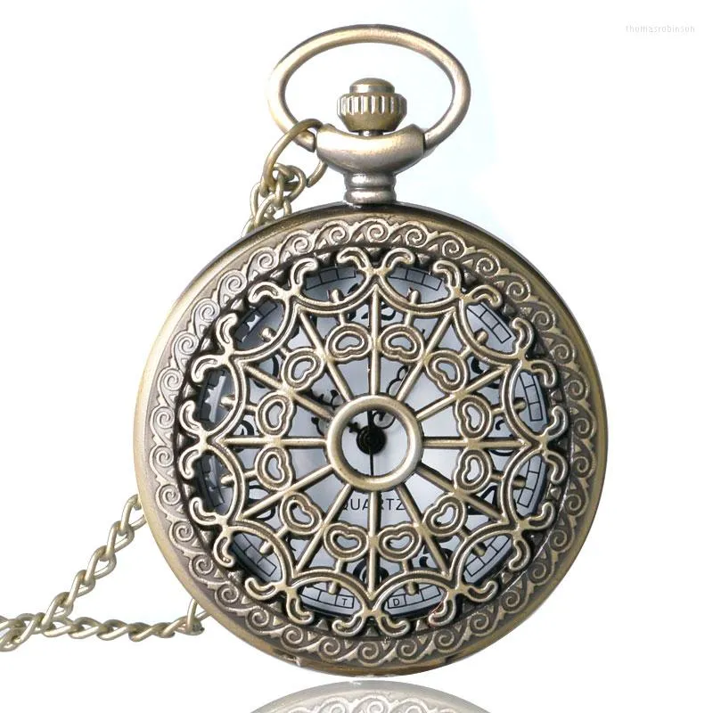 Montres de poche Bronze Antique Vintage Spider Web Creux Pendentif Collier Quartz Steampunk Montre Femmes Hommes Cadeau