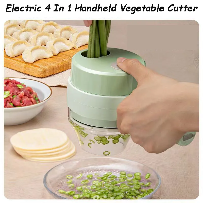 Narzędzia do warzyw owocowych 4 na 1 trwałe chili Crusher Electric Garlic Masher ręczny maszyna Ustawienie zestawu elektrycznego kuchennego narzędzie 230221