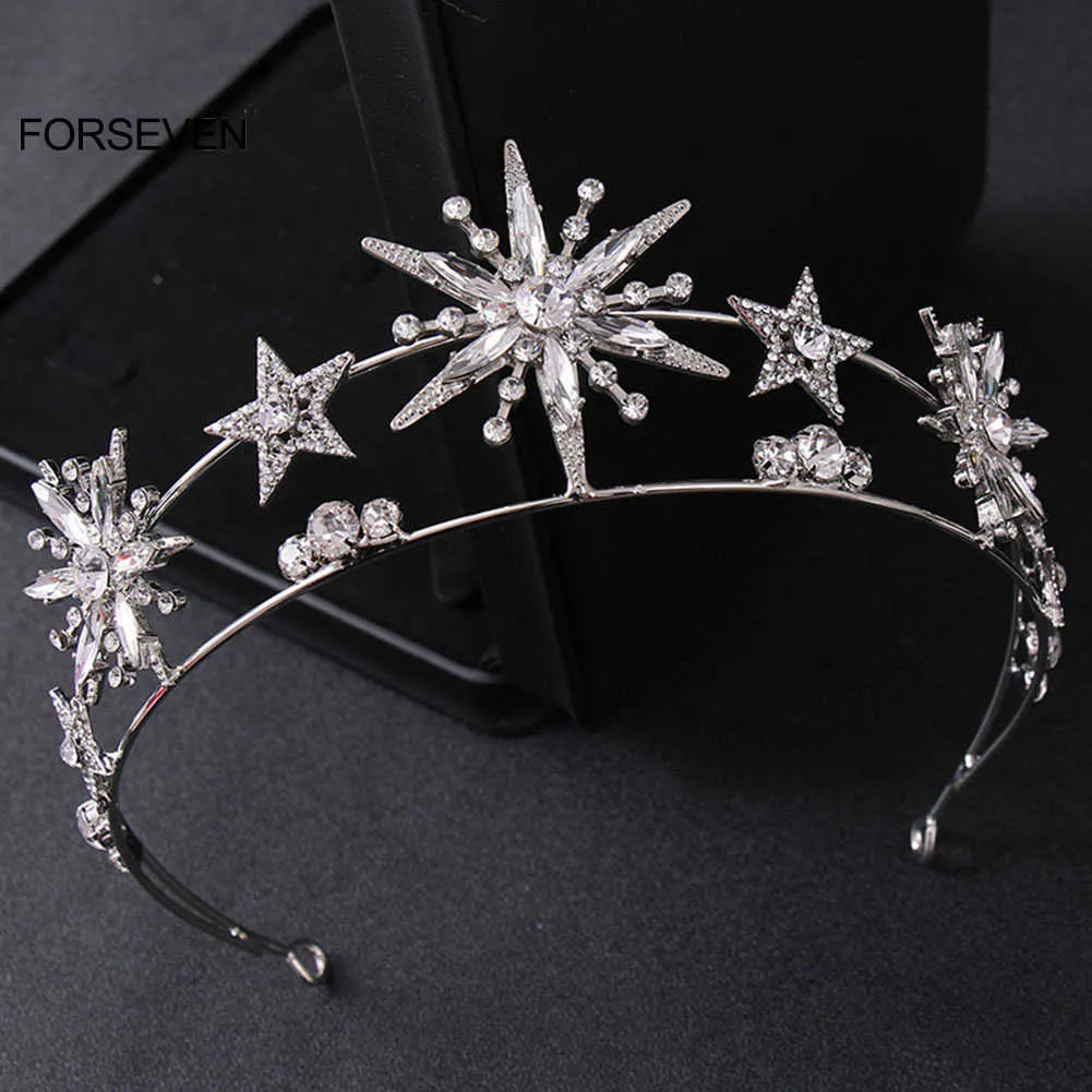 Tiaras Barokke prinses Diadeem Bling Rhinestone Star Tiara en Crown Goldsilver Color Metal Headbands voor bruid bruiloft Haar sieraden Z0220