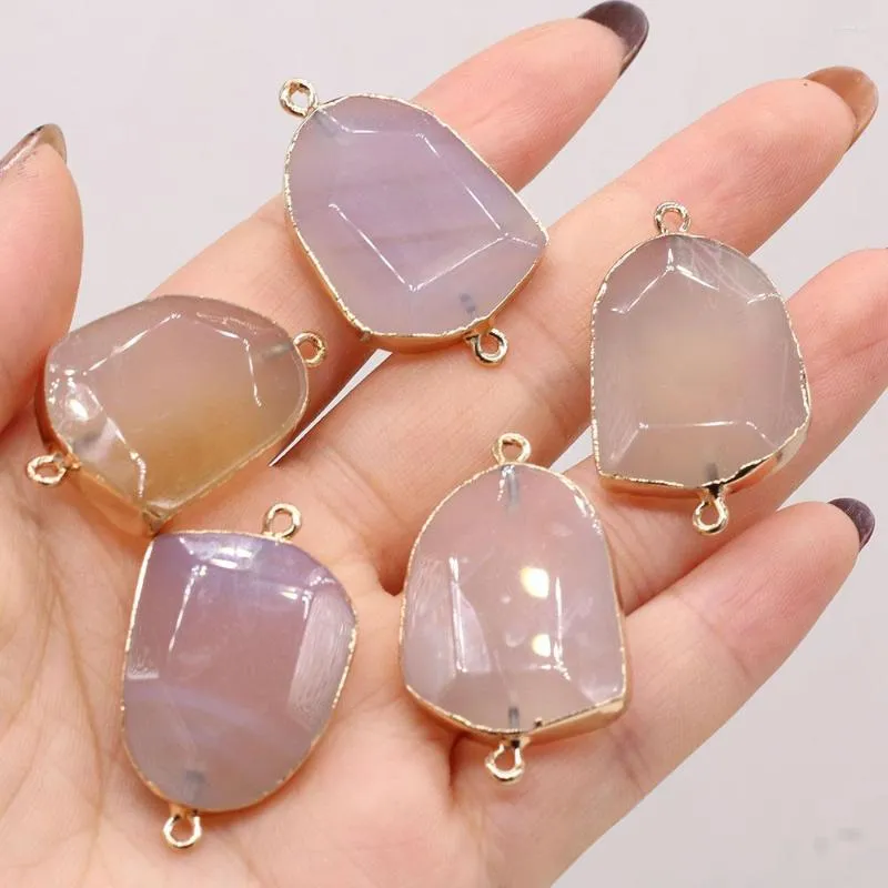 Charms Natural Semi-precious Stone Pendant White Agate Gilded Edge DIY Jewelry Making Necklace Bracelet Gift