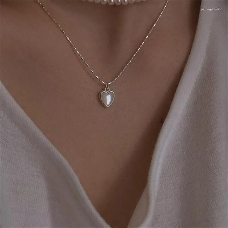 Pendanthalsband Fashion Silver Color Shell Heart Tassel Charm Pendent For Women Clavicle Chain Accessories Party Jewelry DZ266