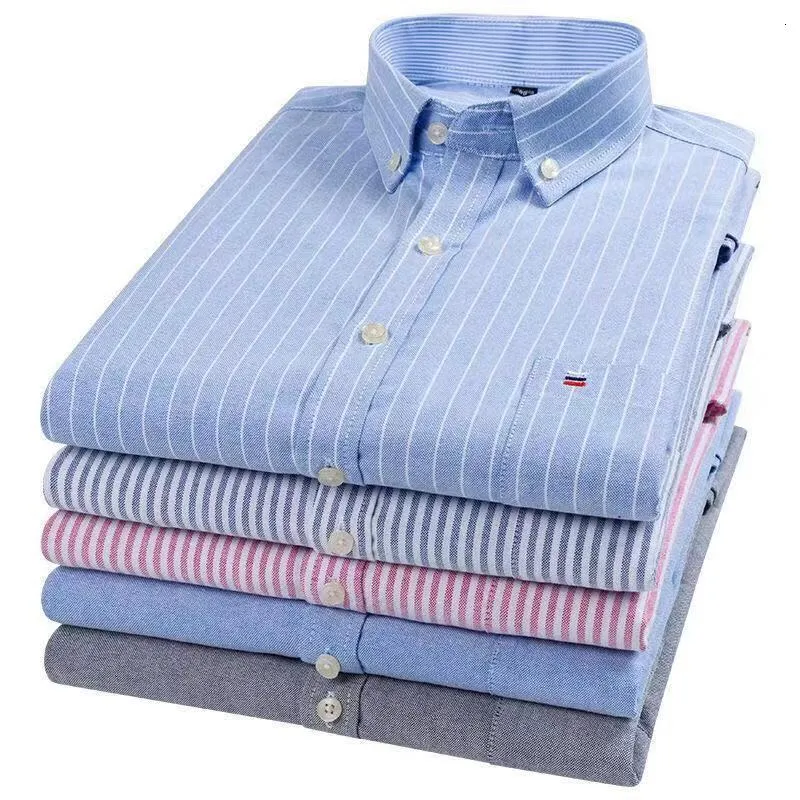 Men's Casual Shirts 100 Pure Cotton 23 Color 7XL Oversized Button Up Striped Plaid Long Sleeve for Slim Fit 230221