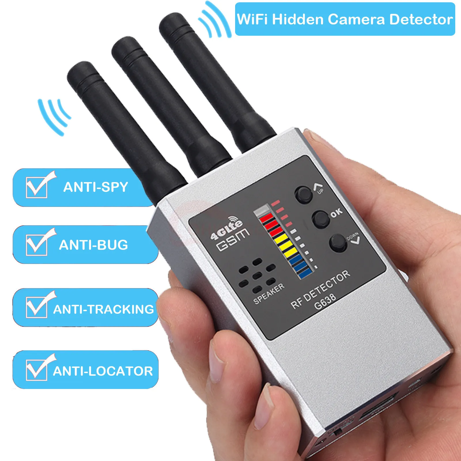 Camera Detector Portable RF Bug Wifi Hidden Finder AntiSpy Listen Sweeper cell phone bugs wireless listening device GPS tracker 230221