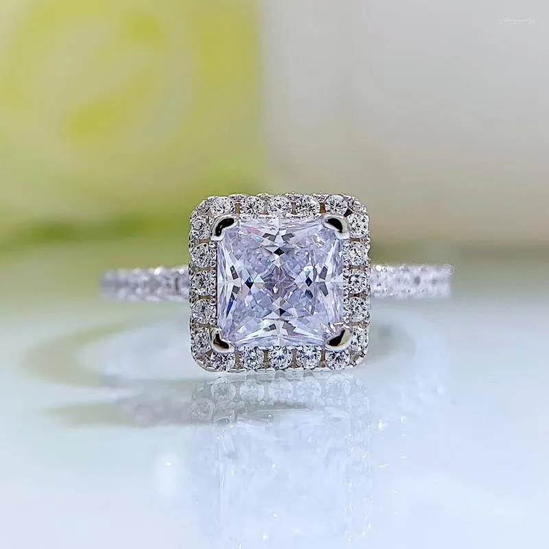 Fedi nuziali Fashion Ring 925 Sterling Silver Women Lady High Carbon 6 6mm Created Diamond Princess Cut Engagement