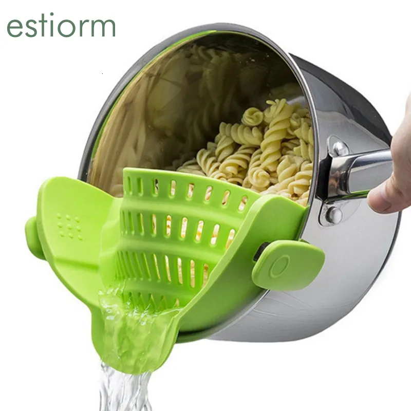 Colanders Snap Pot StrainerDrainer Zachte siliconen vergiewerptieklip op potpanbowl fruitgroenten noedel pasta zeefkeuken accessoires 230221