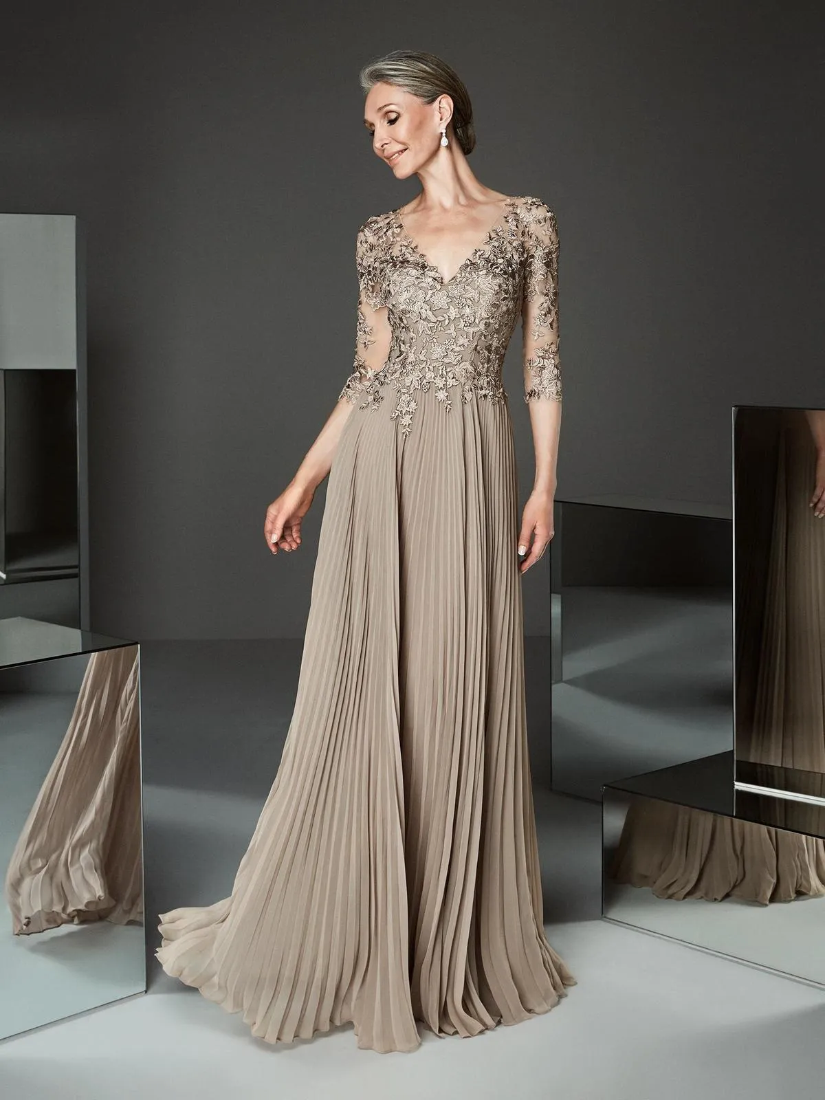 Casual Kleider Elegante Mutter der Braut Champagner Spitze Gold Halbe Hülse Prom Lange Abend Gwons vestidos de fiesta 230221