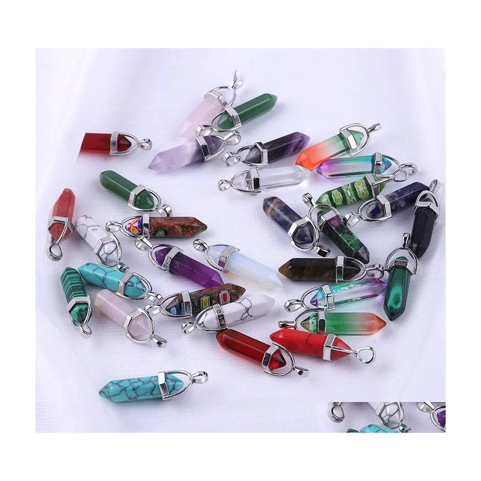 Charms Hexagon Prism Style Natural Stone Pendant Agate Quartz Shape Point Crystal Healing Jewelry Diy Necklace Earrings Drop Deliver Dhcgr