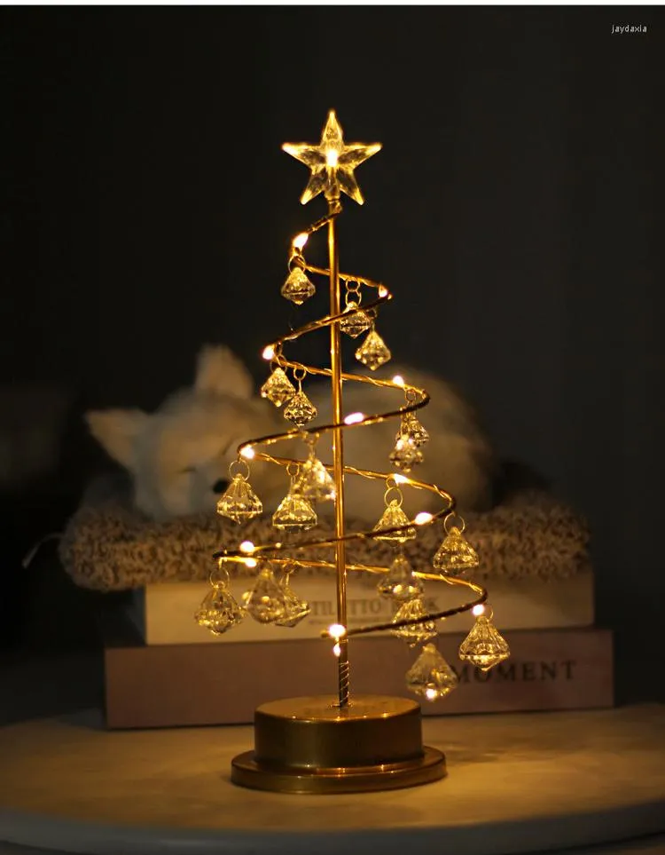 Christmas Decorations Crystal Tree LED Night Light Xmas Decoration Ornaments Table Lamp Glowing Desk Bedroom Party Holiday Home Decor