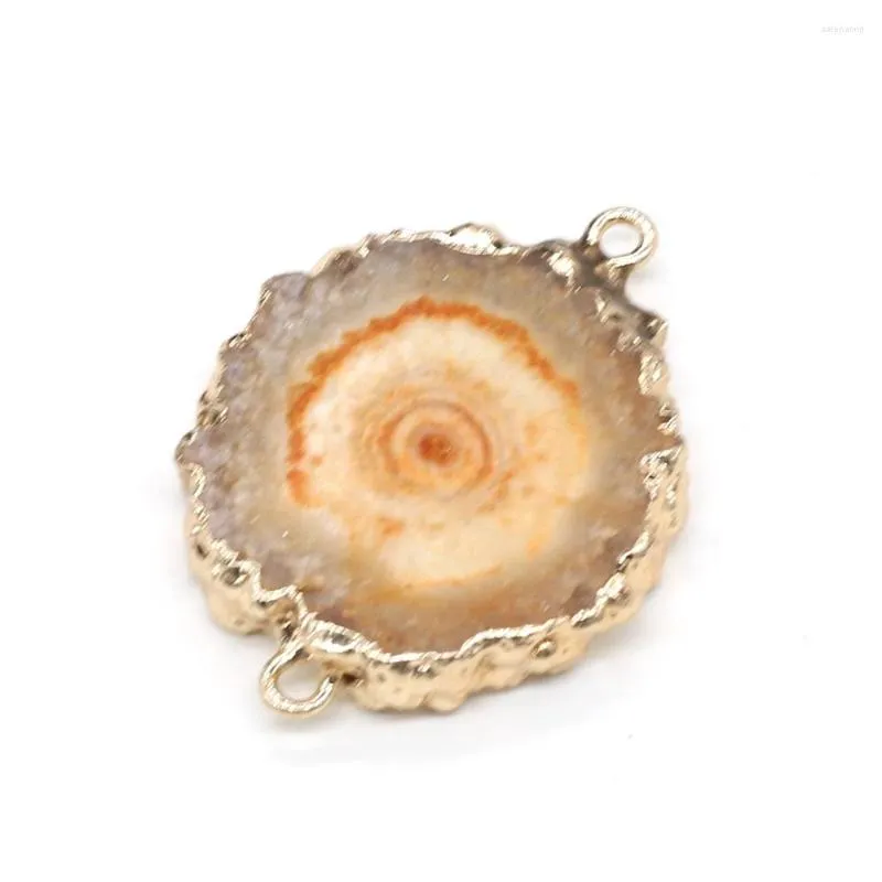 Pendant Necklaces Natural Round Stone Gem Yellow Agate Connector DIY Necklace Bracelet Jewelry Accessories Gift Making 15x20-20x30mm