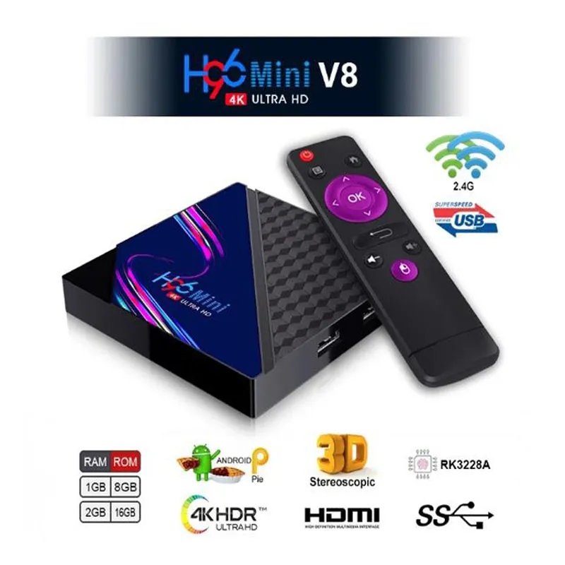 Smart TV Box H96 Mini V8 Android 10.0 RK3228A 4K 2GB 16GB 1G8G Quad Core Media Player Set Top Box