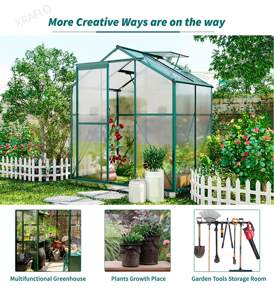 Invernadero Hobby, ventana verde de aluminio de policarbonato para  invierno, kit de invernaderos resistentes para uso al aire libre (6 x 8  pies)