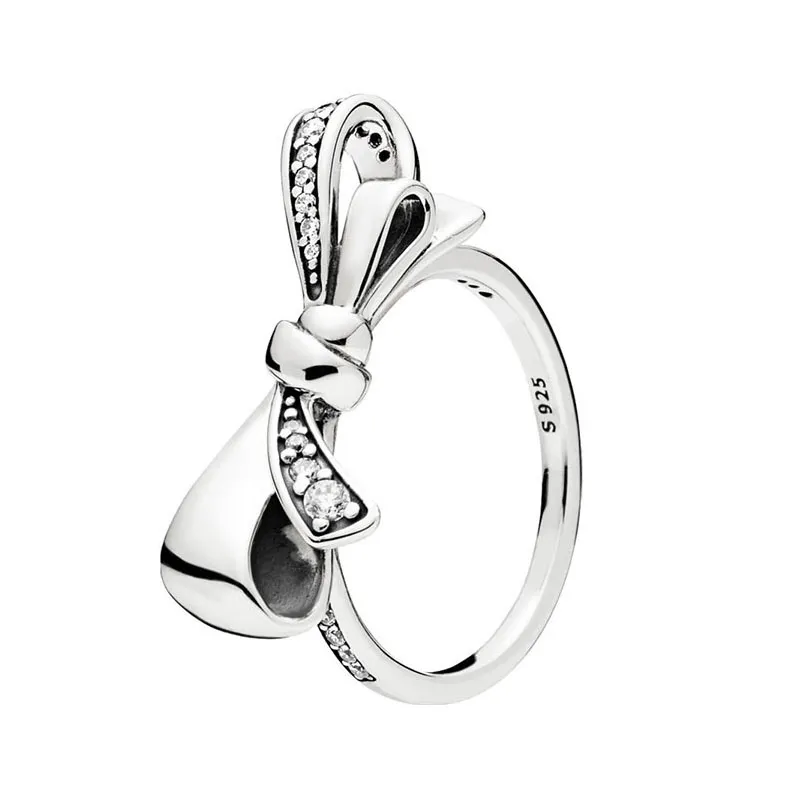 Anillo de lazo brillante 100% plata esterlina 925 para Pandora Joyería para fiesta de bodas para mujeres Anillos de diseño de regalo de novia con caja original al por menor Conjunto de fábrica al por mayor