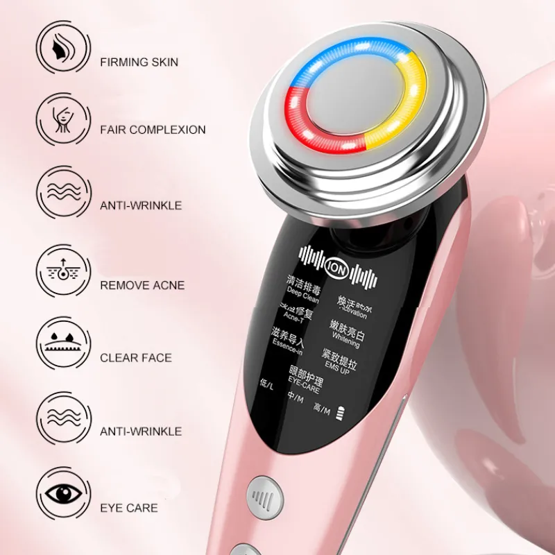 Face Massager 7 i 1 Lift Devices RF Microcurrent Skin Rejuvenation Light Therapy Anti Aging Wrinkle Beauty Apparatus 230221