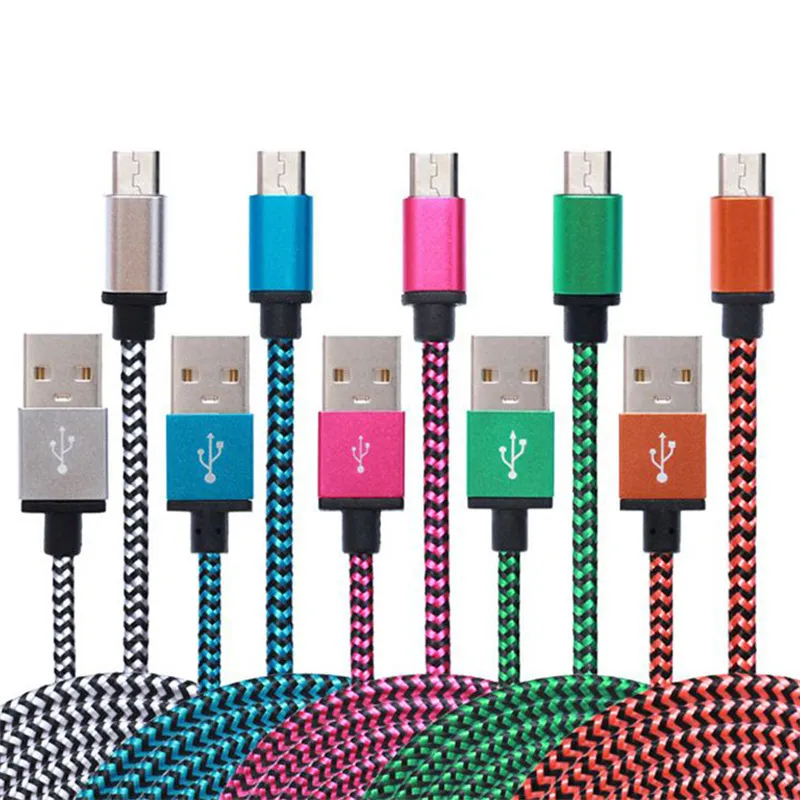 Tipo C USB 3.1 para S20, Note20 Tela Trenza de nylon Cable micro USB Cable de cargador de conector de metal intacto para teléfono Android