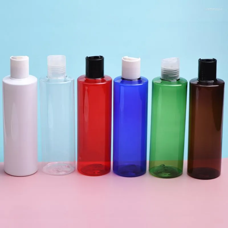 Bottiglie di stoccaggio 30 pezzi 250 ml Disco vuoto Tappo superiore Cosmetico PET Lozione Bianco Marrone Per Shampoo Sapone liquido Gel doccia Imballaggio
