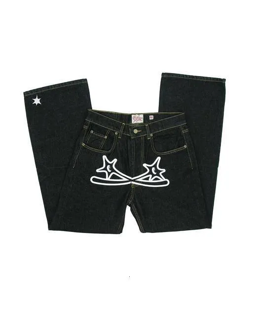 Jeans masculinos cyber y2k homens moda moda negra streetwear letra de hip  hop estrela de calça jeans baixa calça jeans alt alt alt calças de jeans