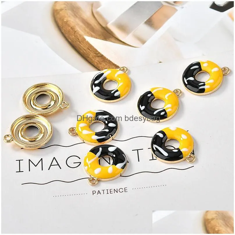 Charms 10Pcs/Pack Pizza Popsicle Donuts Cake Enamel Metal Golden Pendants Earring Diy Fashion Jewelry Accessoriescharms Drop D Dh9Os